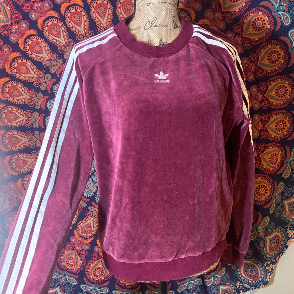 Adidas Trefoil Crew Velour Sweatshirt Size Large